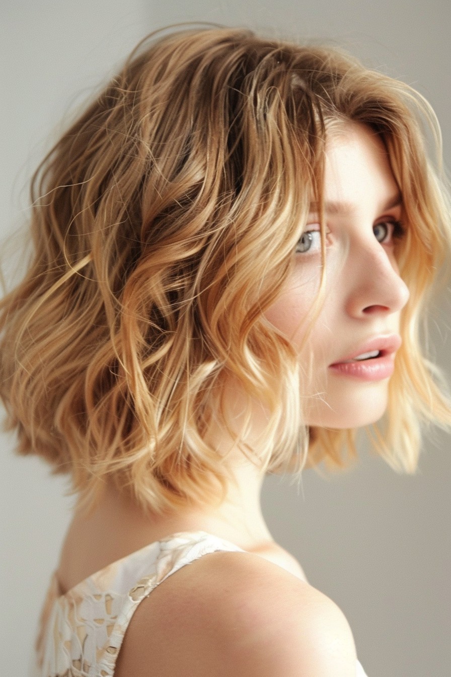 Wavy Bob with Honey Blonde Balayage