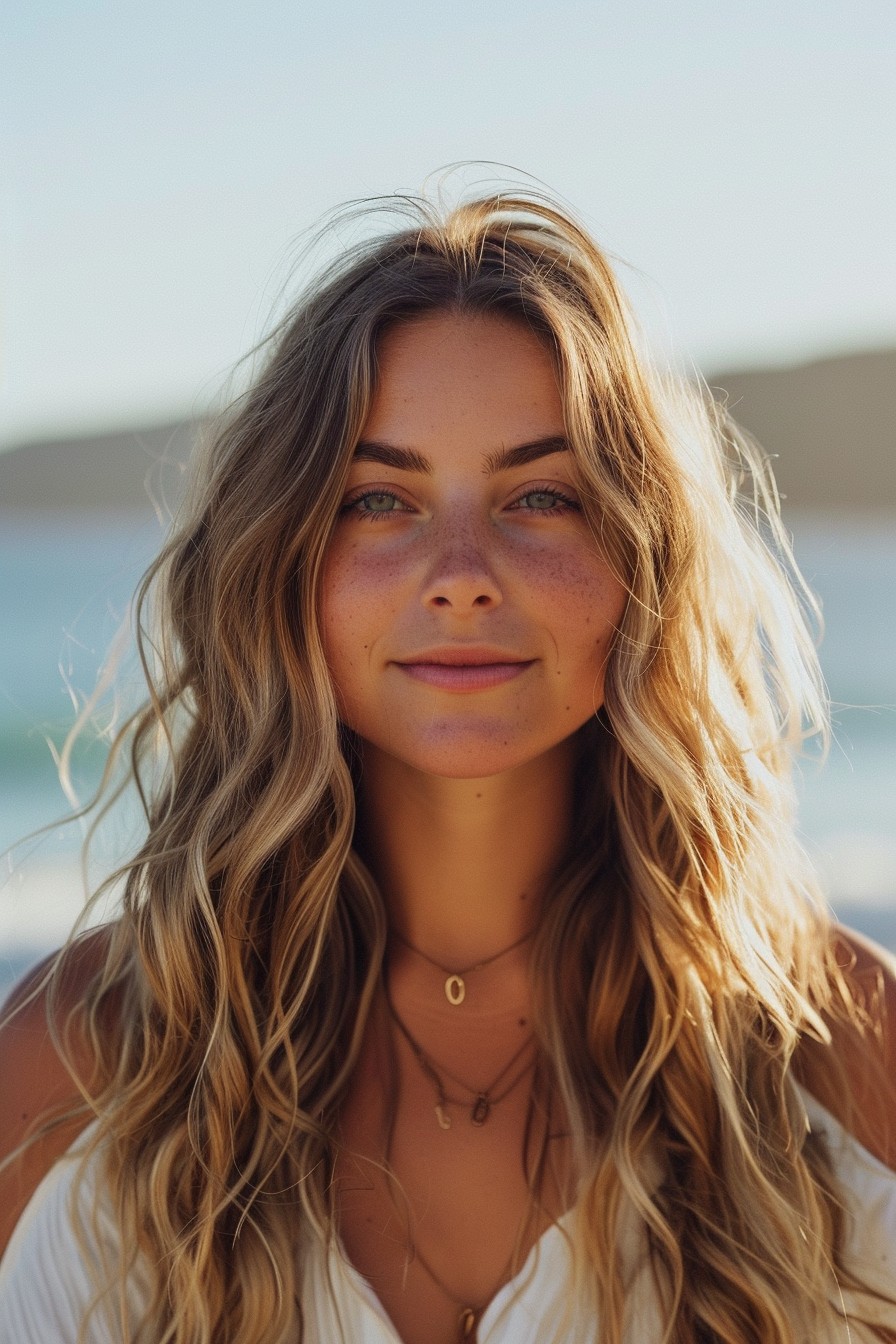 Beach Waves with Blonde Highlights