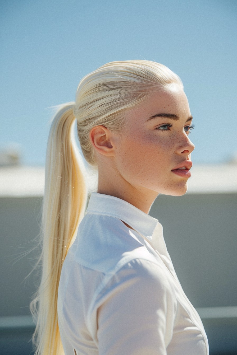 High Ponytail in Bright California Blonde