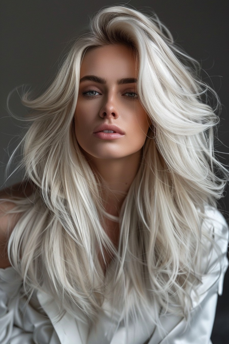 Luxurious Icy Blonde Voluminous Blowout