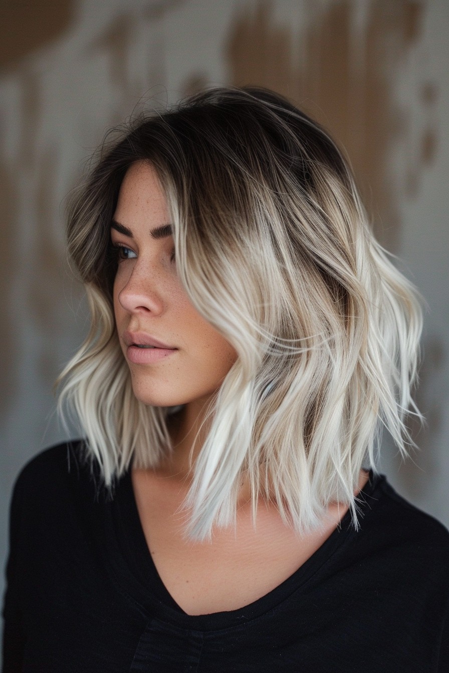 Edgy Shoulder-Length Icy Blonde Bob