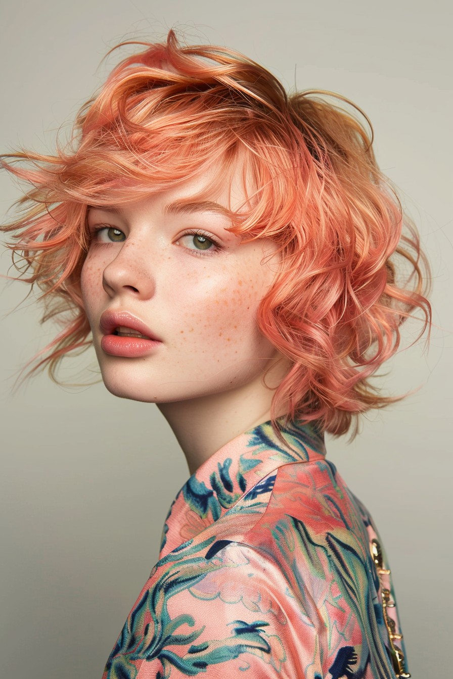 Sweet and Sassy Short Wavy Rose Gold Hair