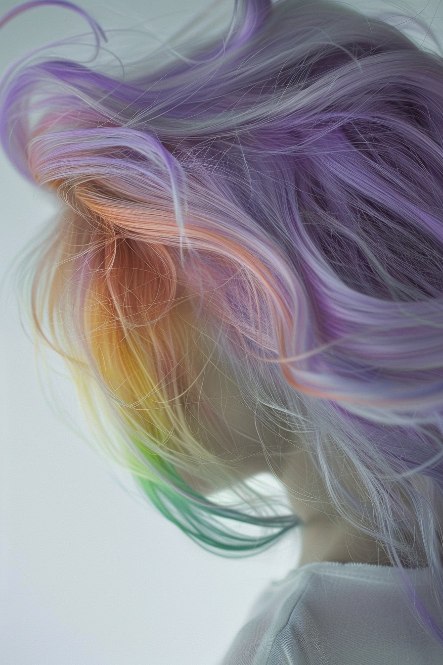 Lavender Hair with Pastel Rainbow Underlights