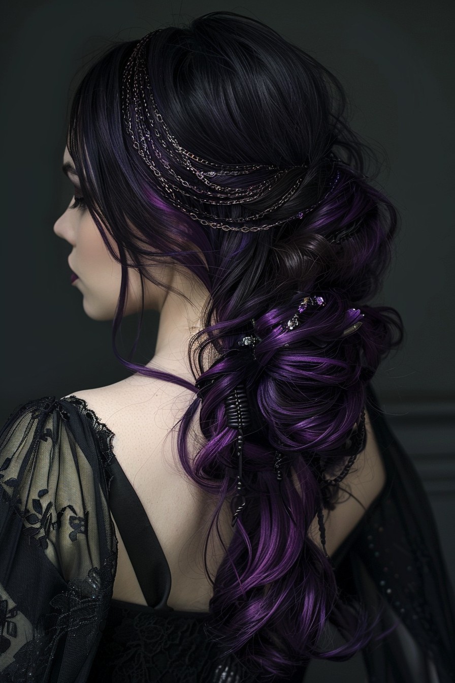 Gothic Glamour with Deep Purple and Black Hair