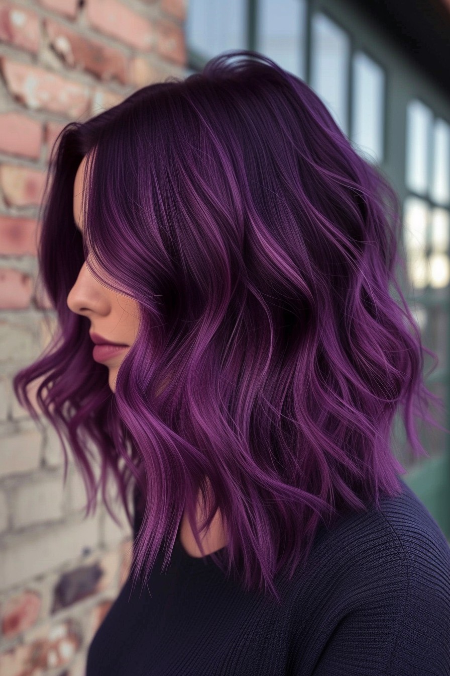 Bold Amethyst Purple on Mid-Back Length Hair