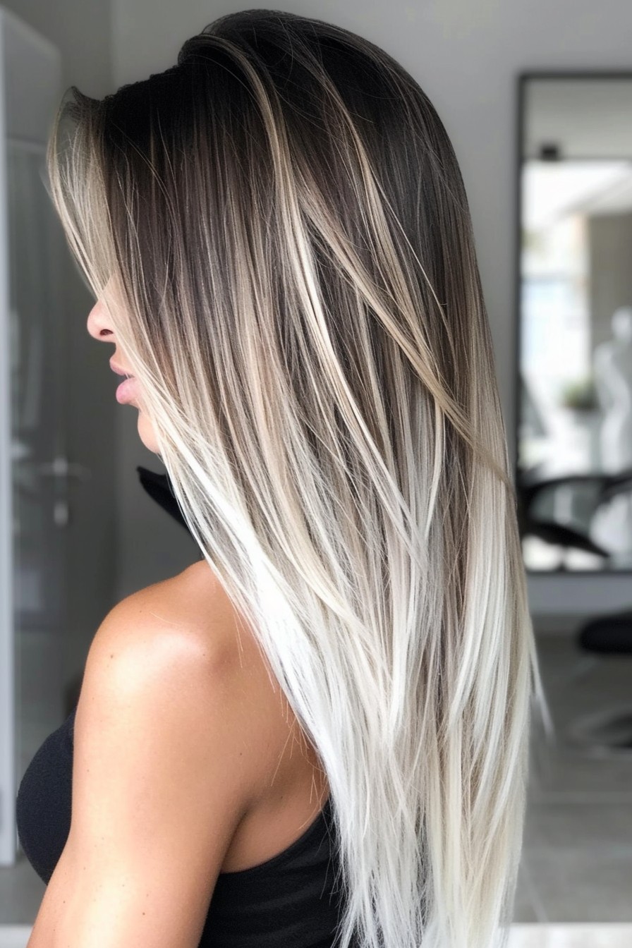 Sharp Icy Blonde Balayage Transition