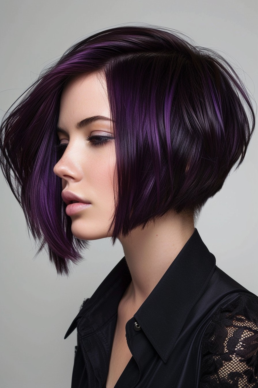 Short Angled Bob in Vibrant Midnight Purple