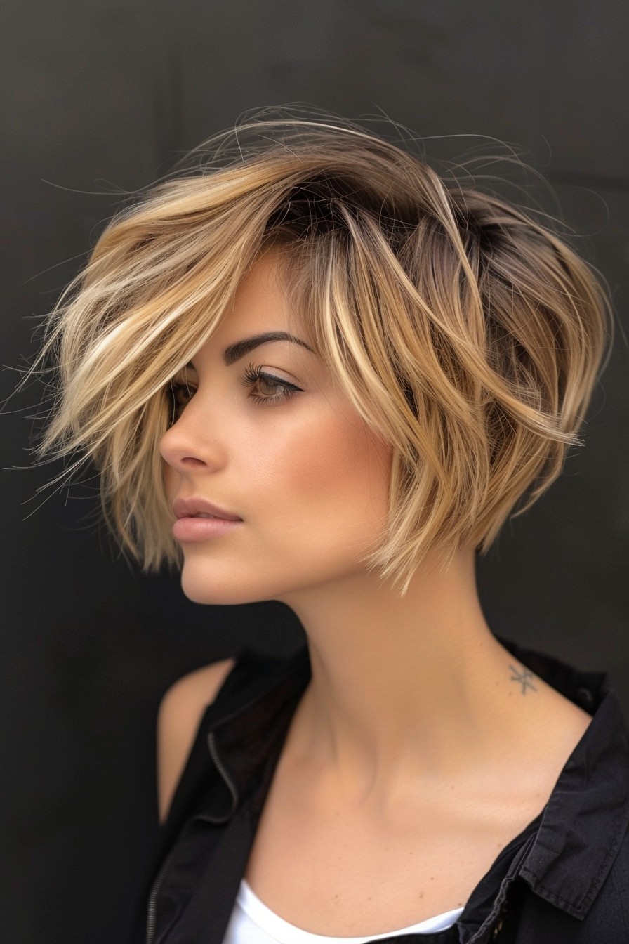 Layered Pixie Bob with Golden Blonde Highlights