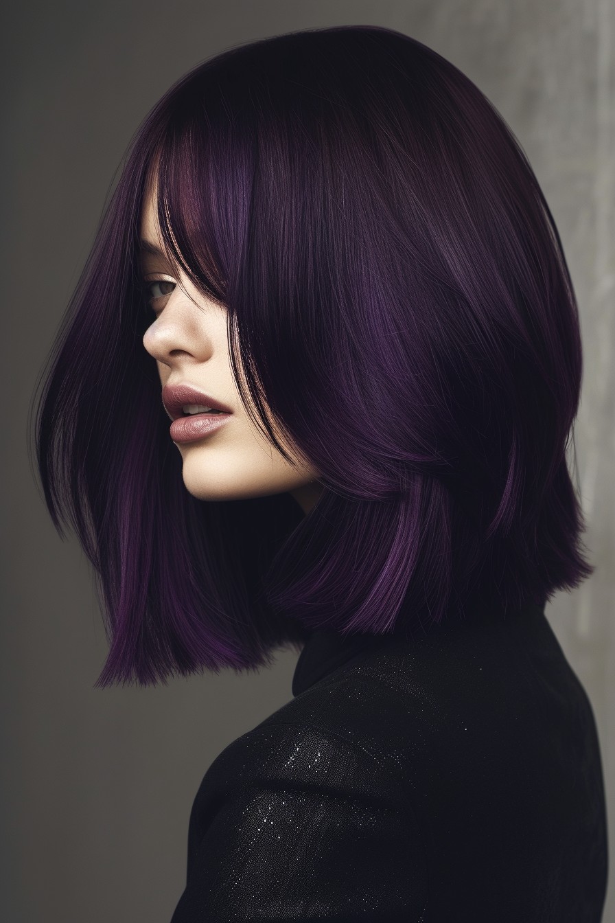 Medium Straight Cut with a Subtle Midnight Purple Shine