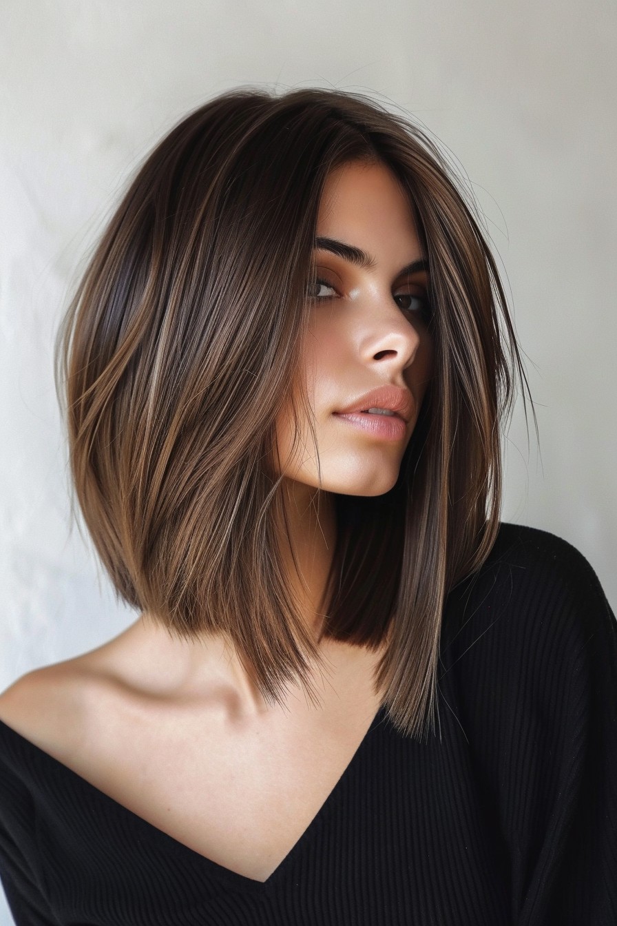 Shoulder-Grazing California Brunette with Subtle Sun-Kissed Balayage