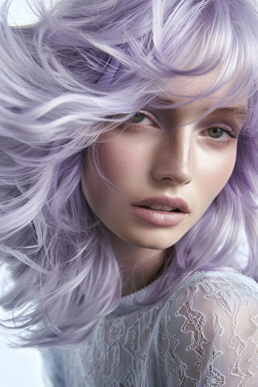 Voluminous Blowout in Lavender with Silver Highlights