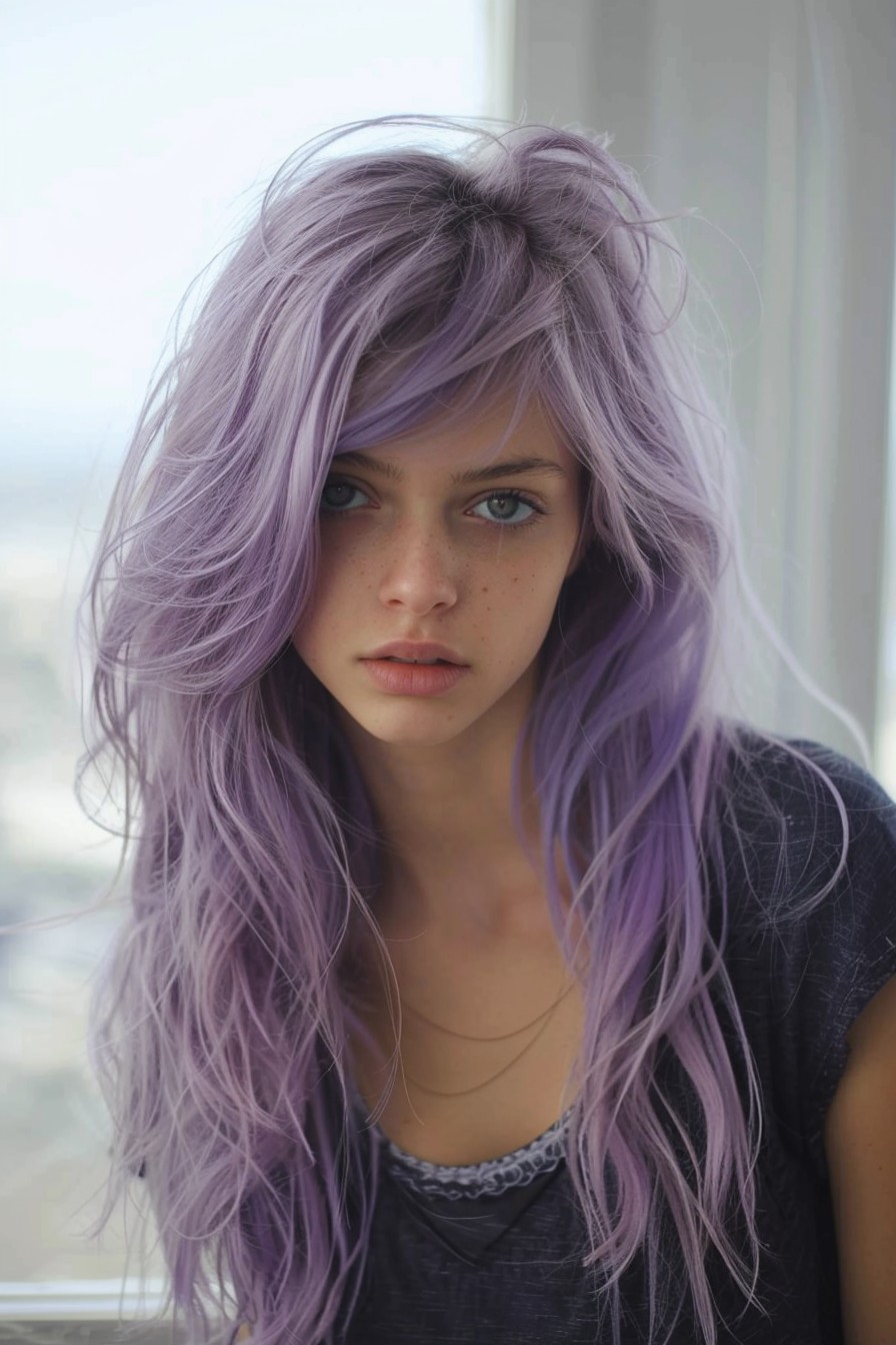 Gentle Lavender with Side-Swept Fringe