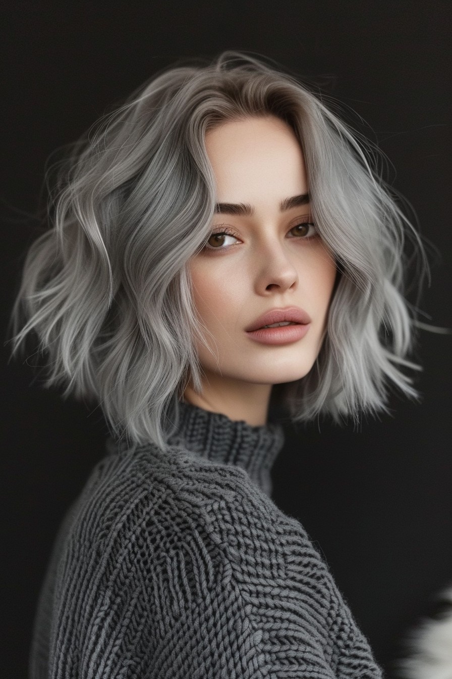 Chic Graphite Grey in Medium Wavy Bob