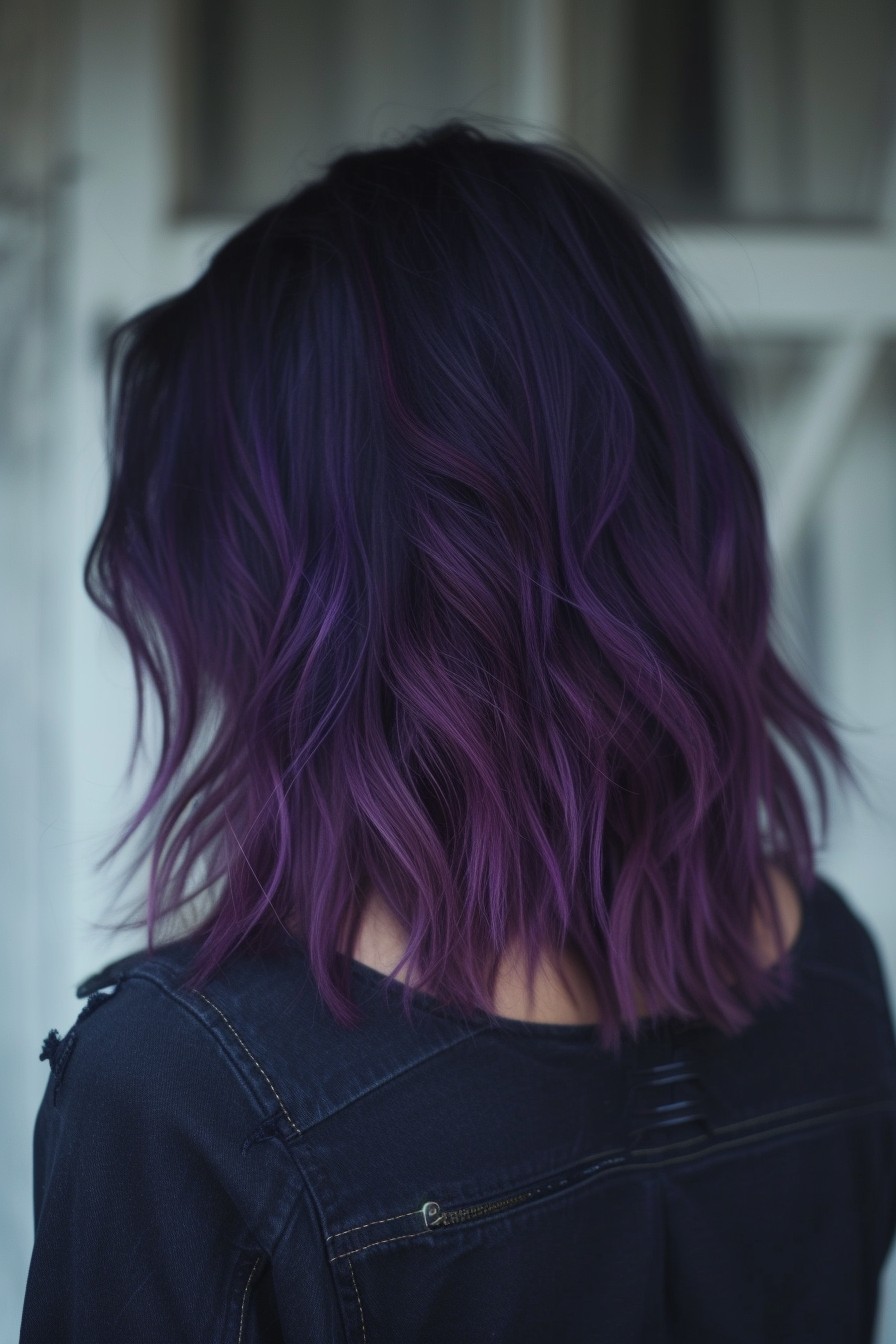 Mid-Back Length Hair in a Subtle Midnight Purple Ombre