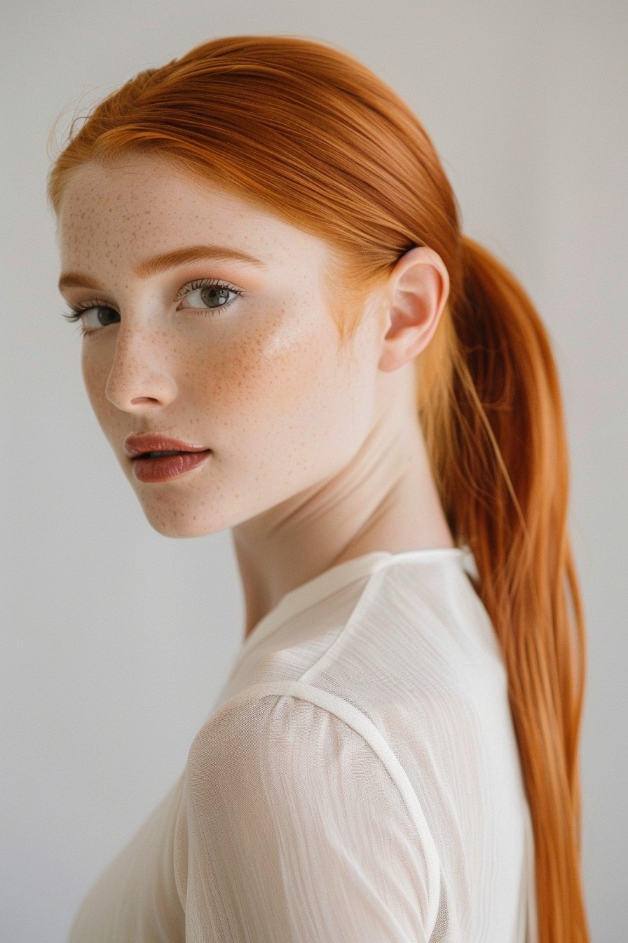 Sleek Elegant Copper Ponytail