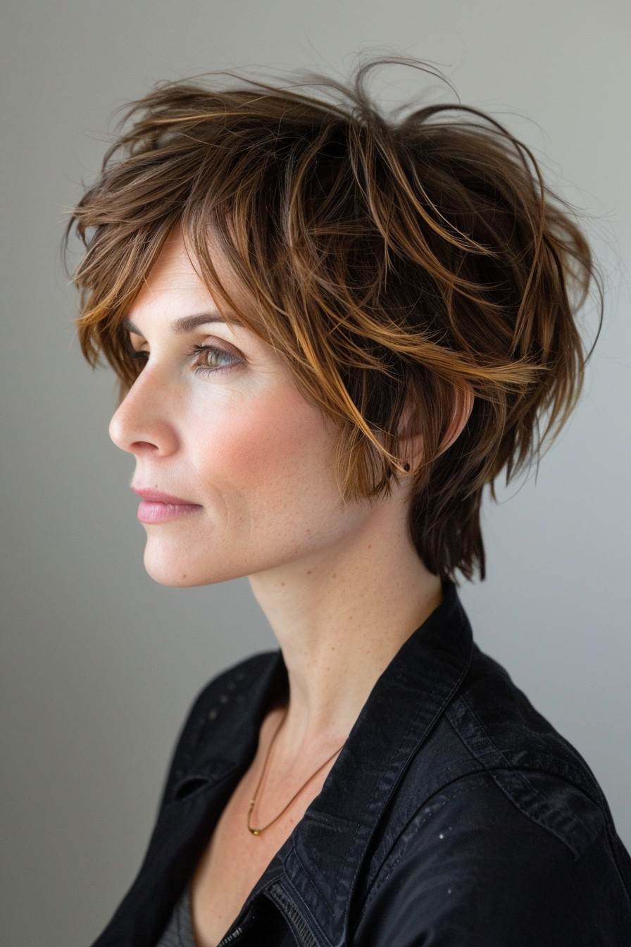 Textured Short Hair with Subtle Highlights for Women Over 40