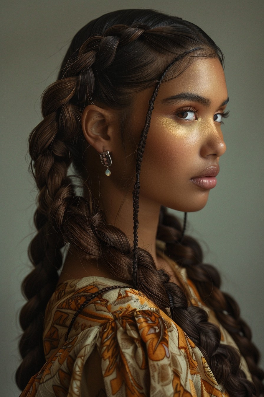 Vibrant Sunkissed Brunette with Thick Braids