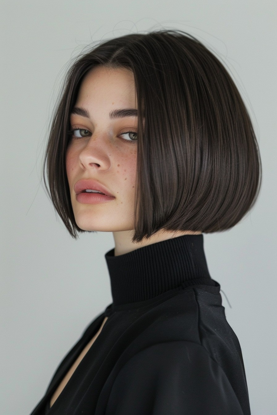 Sleek, Ear-Length Bob with a Deep Side Part