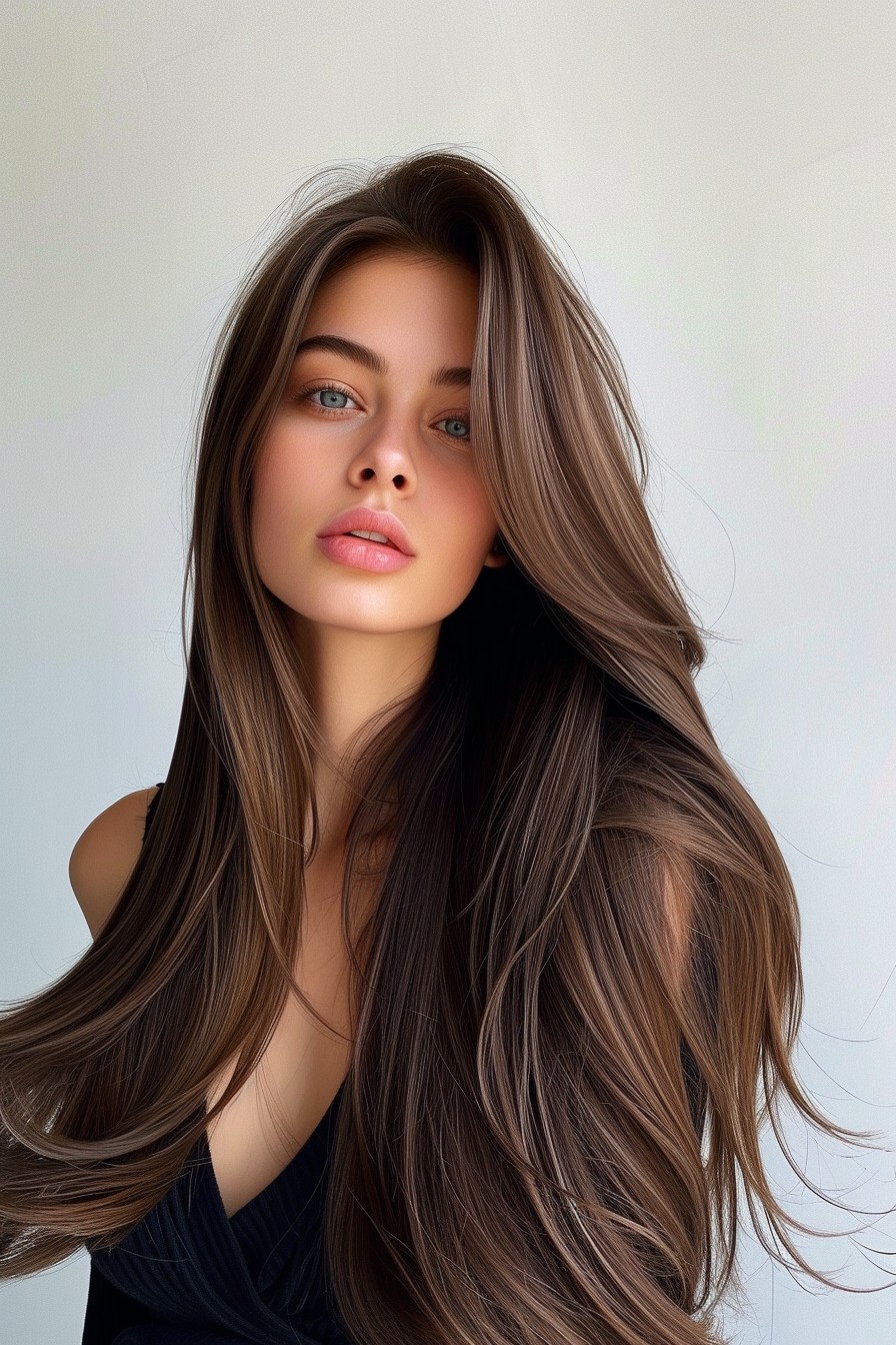 Cool Ash Brown Tone in Long Sleek Hair