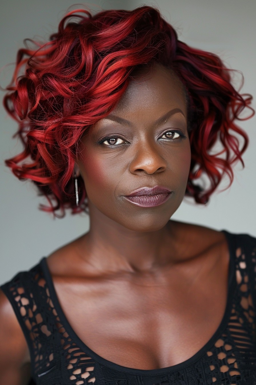 Vibrant Red Bob with Subtle Curls