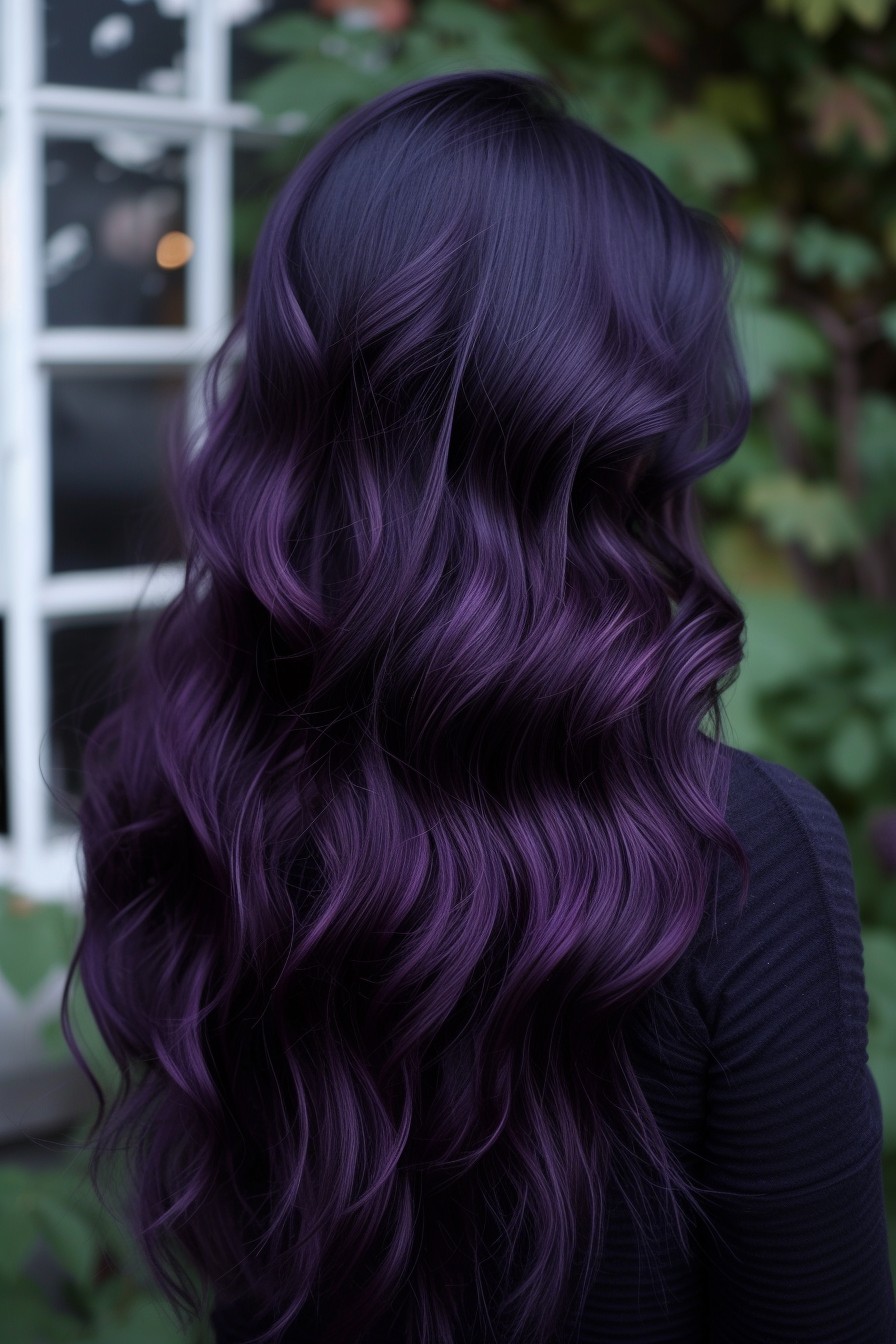 Long Waves in Midnight Purple: Sleek and Shiny