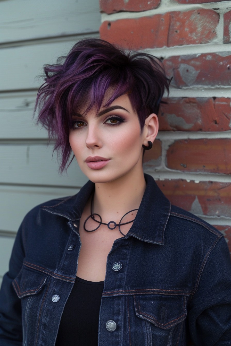 Pixie Cut with a Midnight Purple Balayage Effect