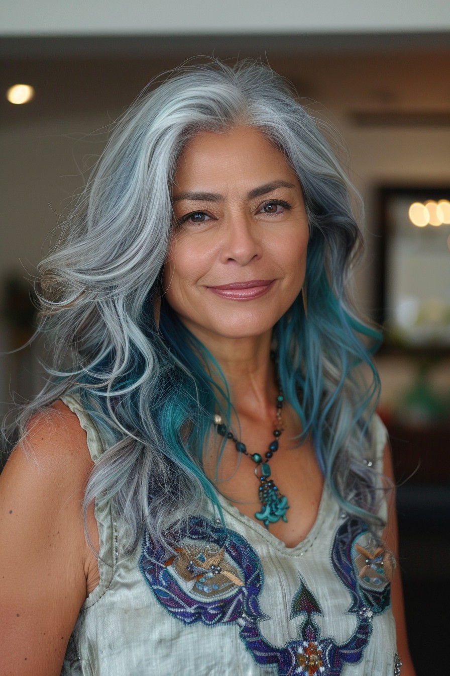 Flowing Silver Waves with a Bold Blue Streak