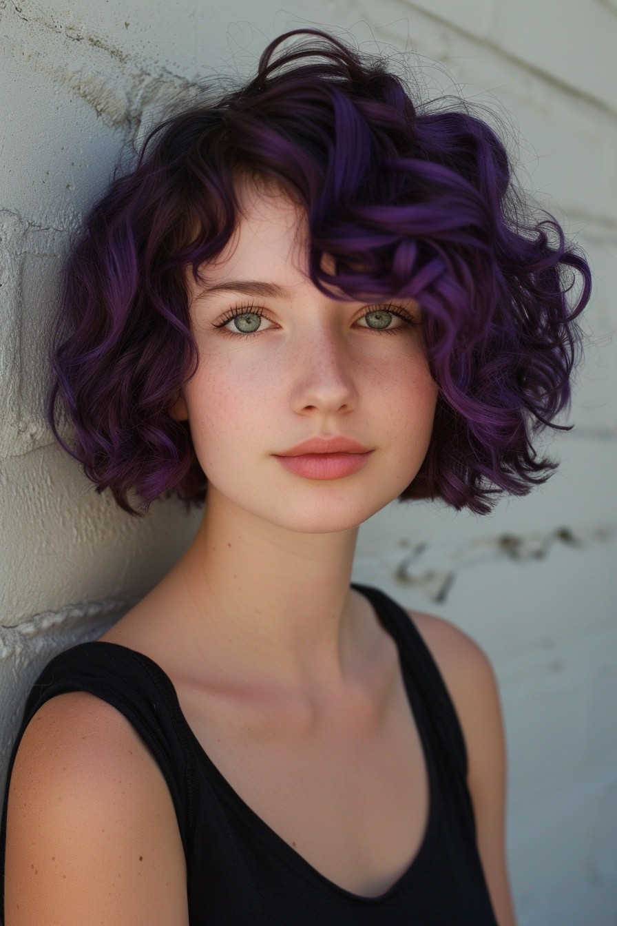 Short Curly Hairstyle in Rich Midnight Purple