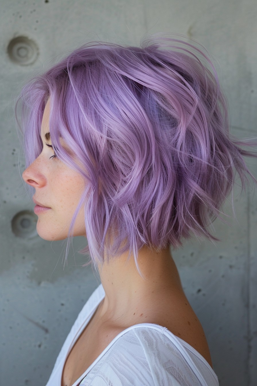 Vibrant Lavender Short Choppy Bob