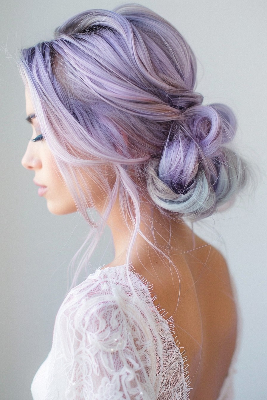 Romantic Sleek Lavender Low Bun