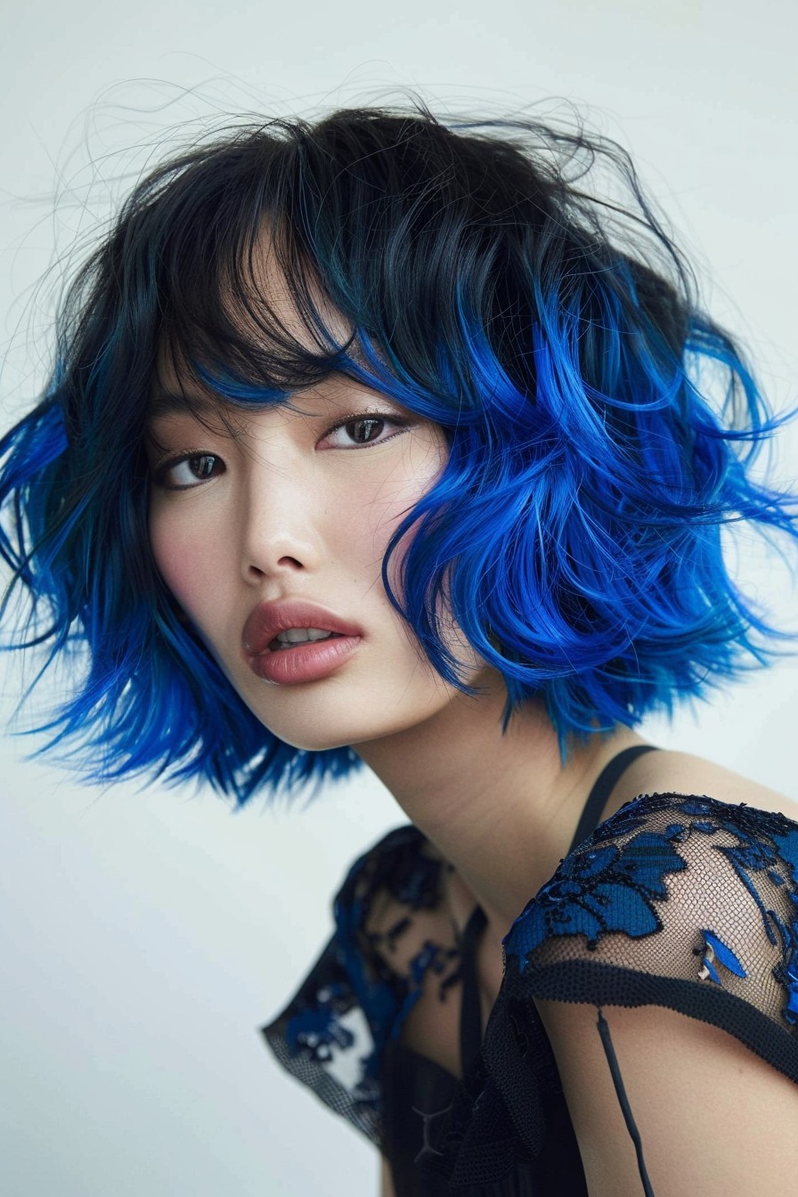 Wavy Bob with Electric Blue Tips