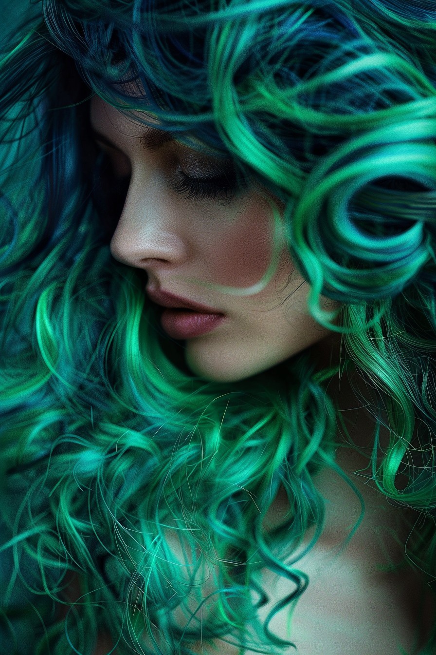 Peacock Hair with Green and Blue Colors