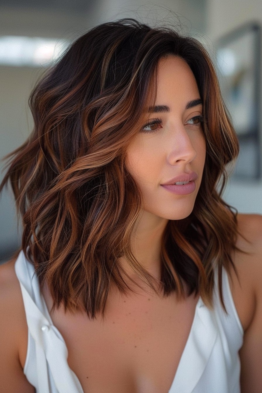 Sunkissed Brunette in a Chic Shoulder-Grazing Lob