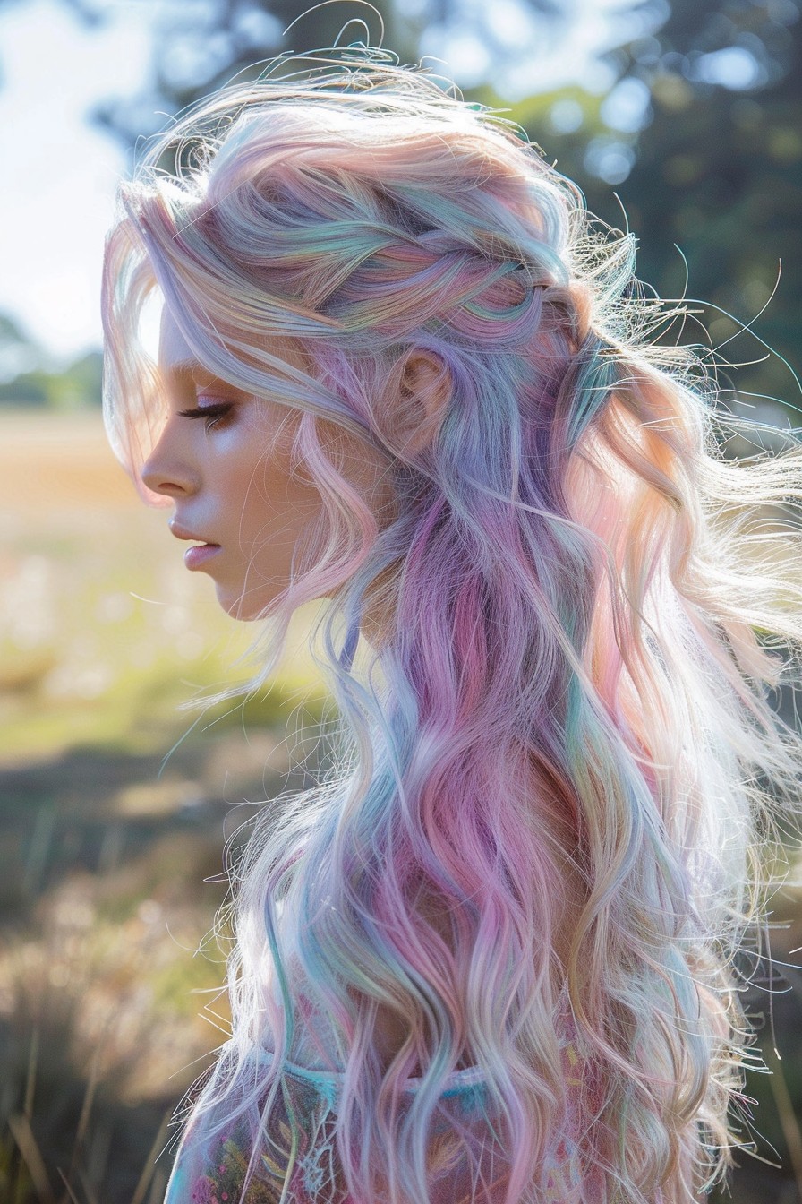 Bohemian Waves with Pastel Hair Chalk