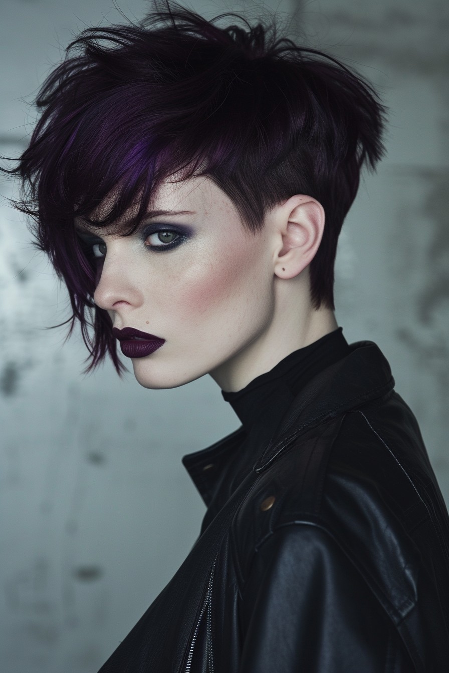 Pixie Style with Bold Midnight Purple Highlight