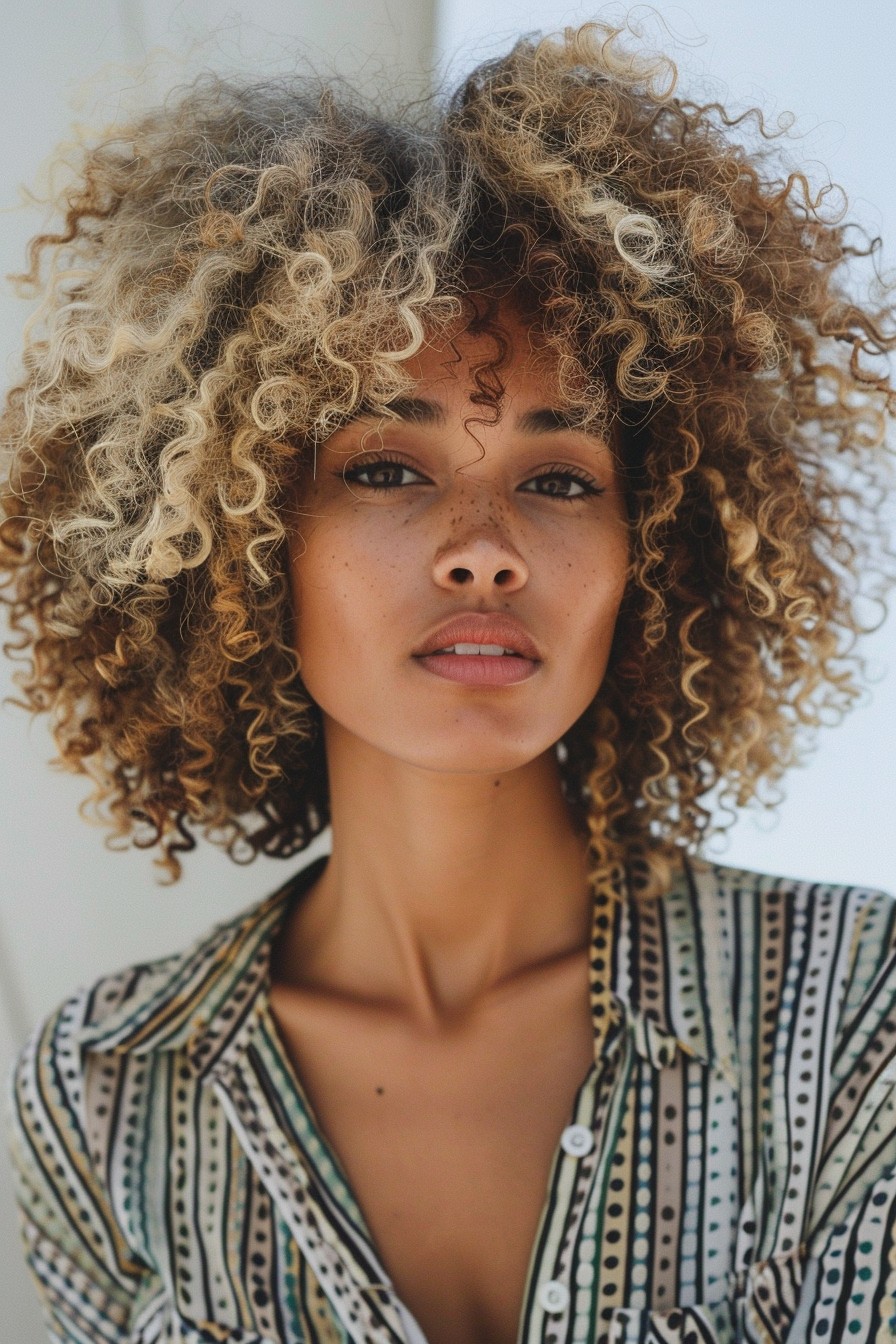 Vibrant Icy Blonde on Curly Afro