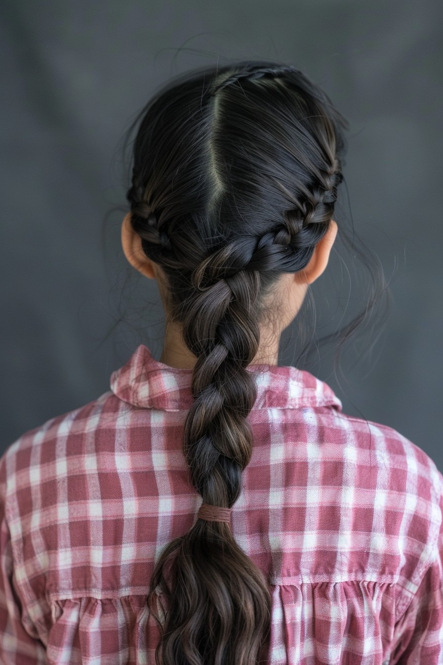 Playful Ponytail with Dual Small Braids in Dark Brunette