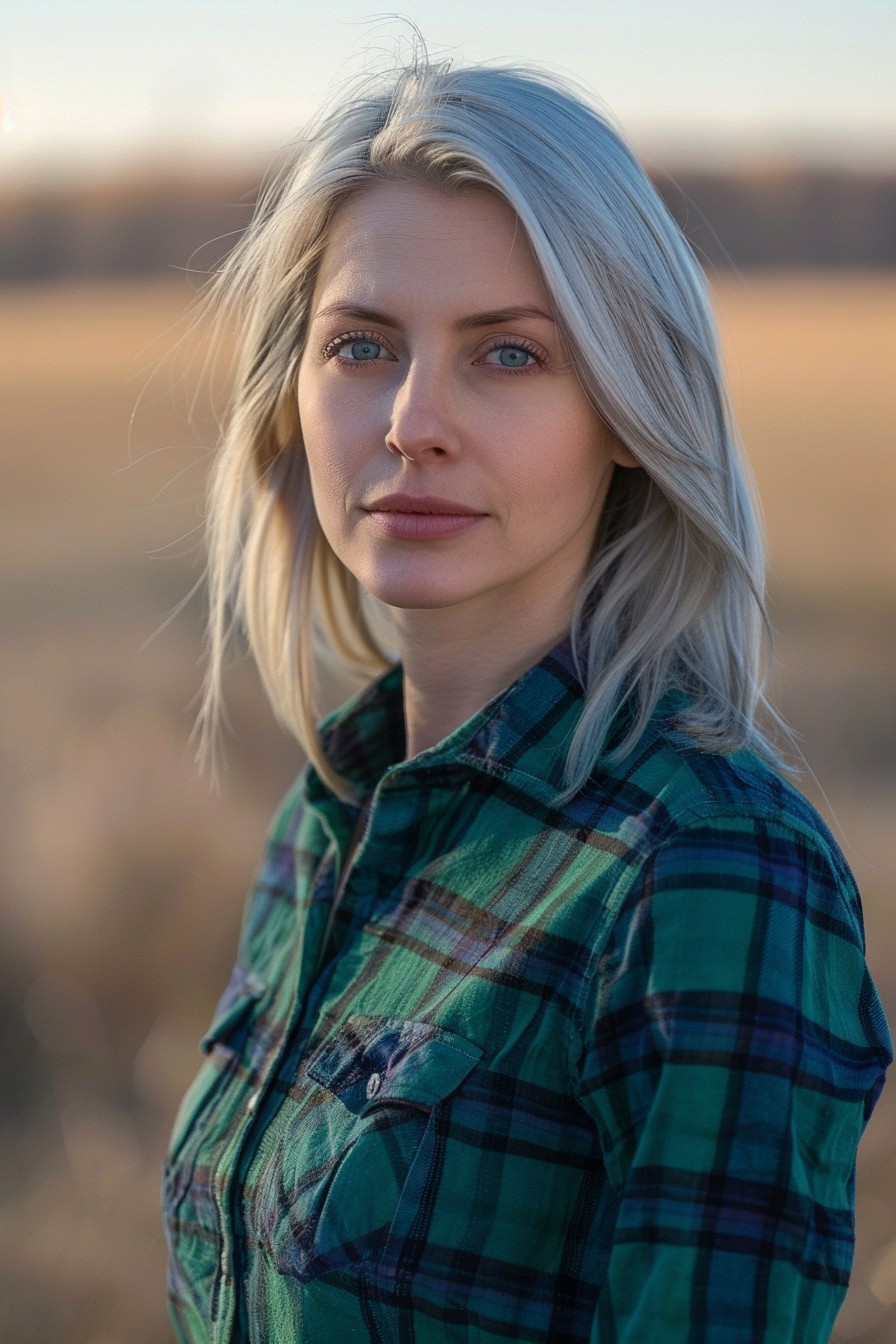 Sleek Straight Hair with Middle Part in Silver Blonde