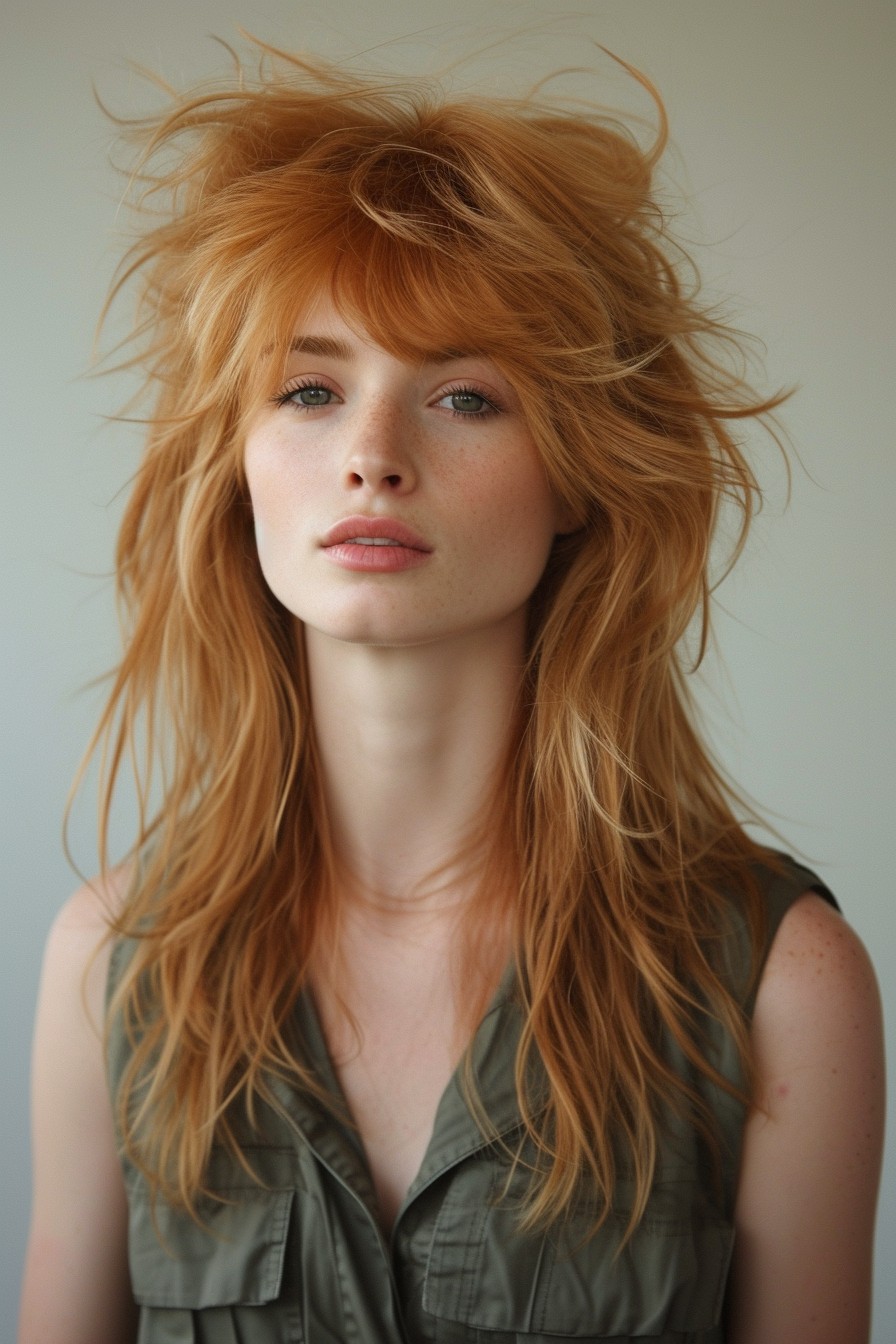 Long-Layered Shaggy Mullet in Soft Strawberry Blonde