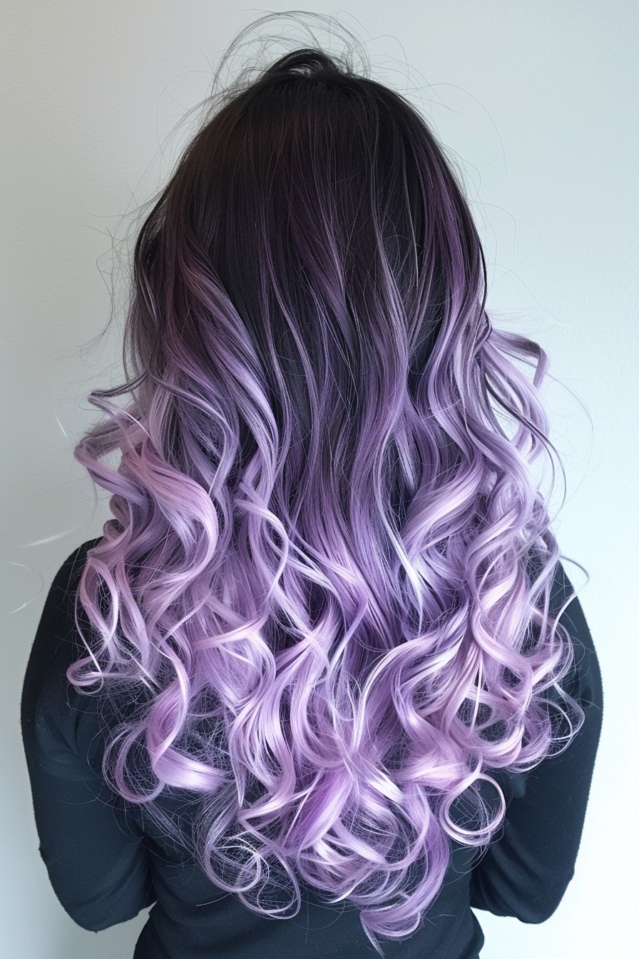 Lavender Ombre on Long Curls