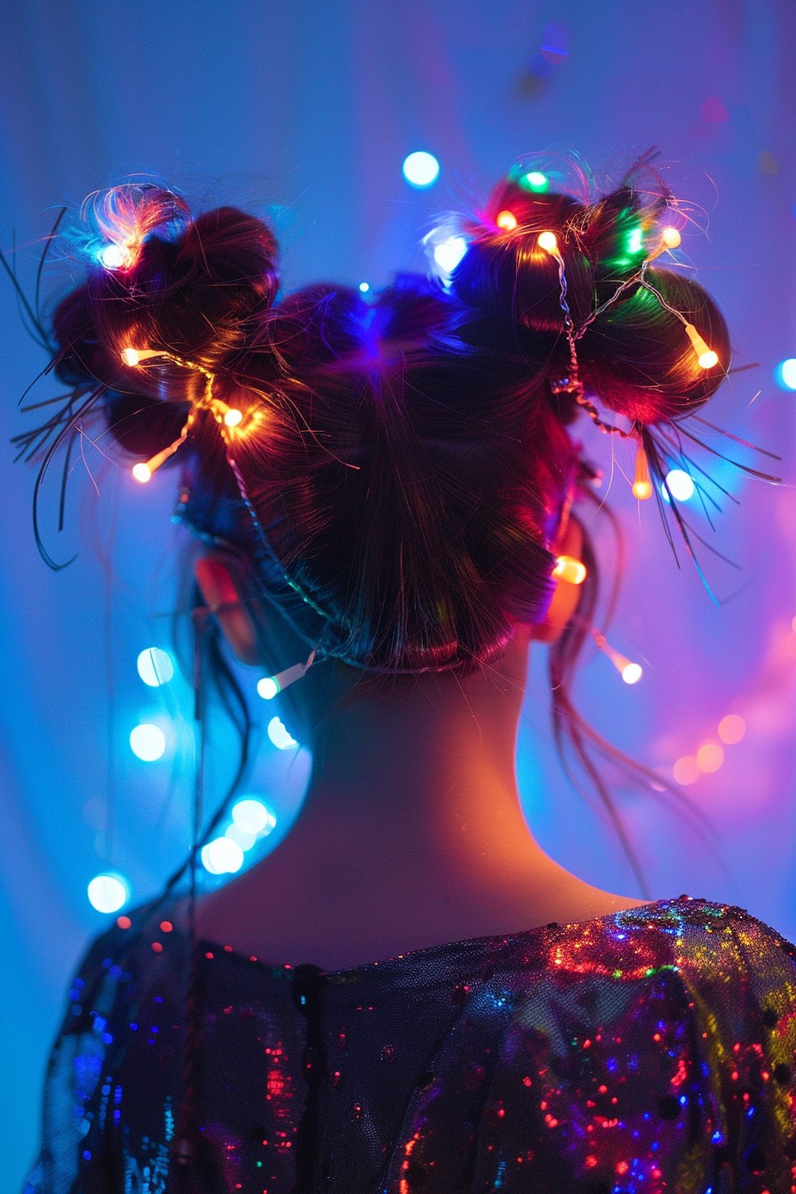 Space Buns Adorned with LED Lights