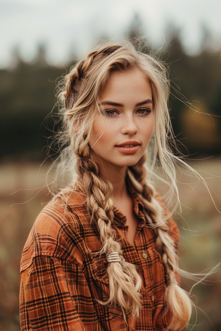 Golden Blonde Crown Braid with Loose Waves