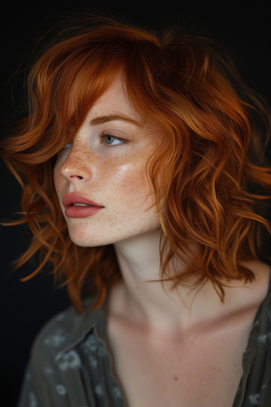 Sunlit Copper Red in Short Tousled Waves