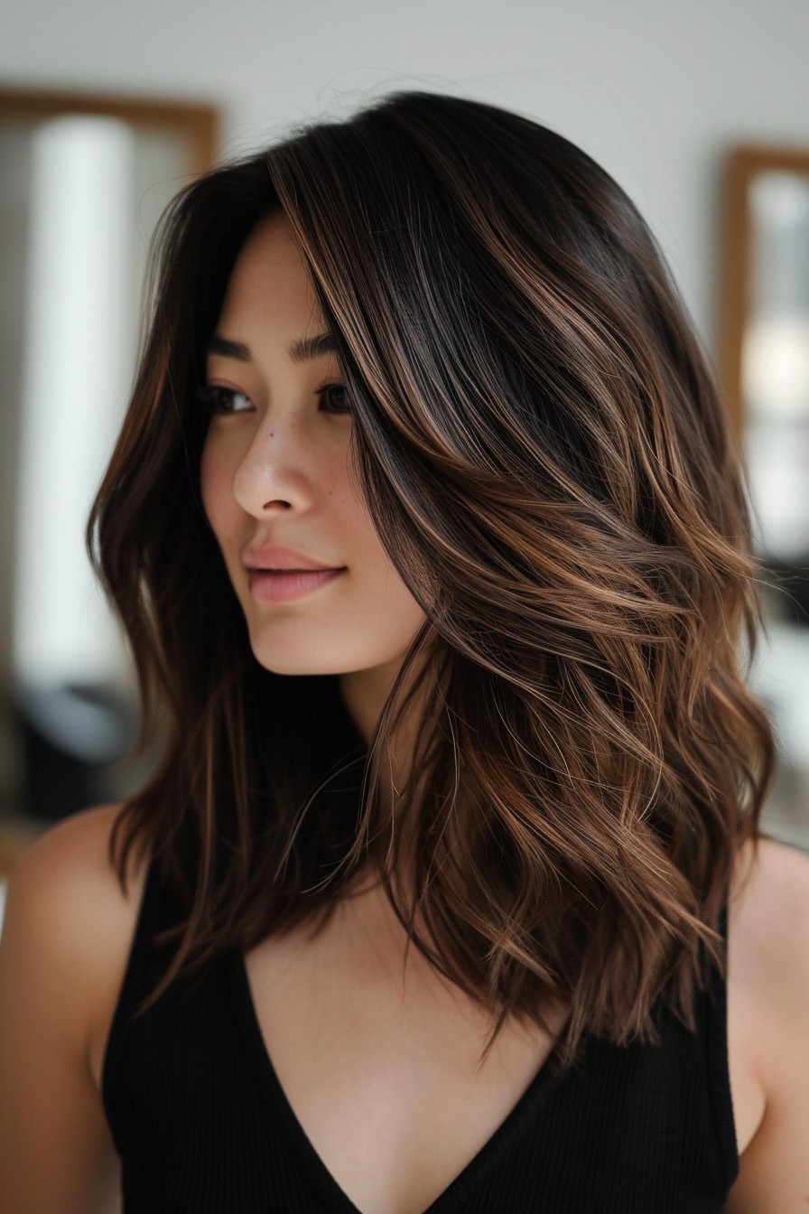 Medium-Length California Brunette with Rich Mocha Highlights