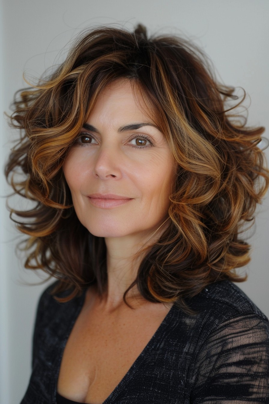 Shoulder-Length Hair with a Layered Cut and Soft Curls