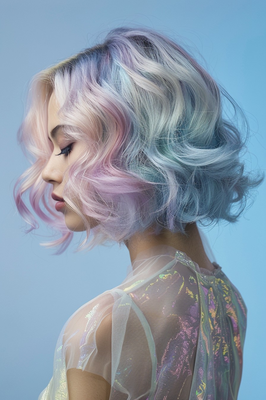 Wavy Bob with Underlights in Pastel Hues