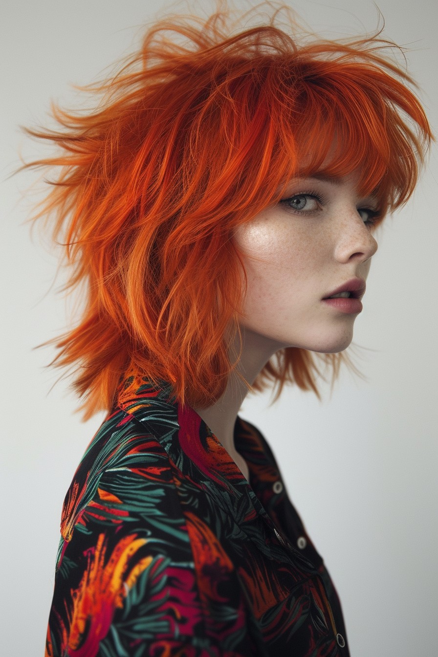 Shaggy Mullet Mid-Length in Vibrant Red Hair