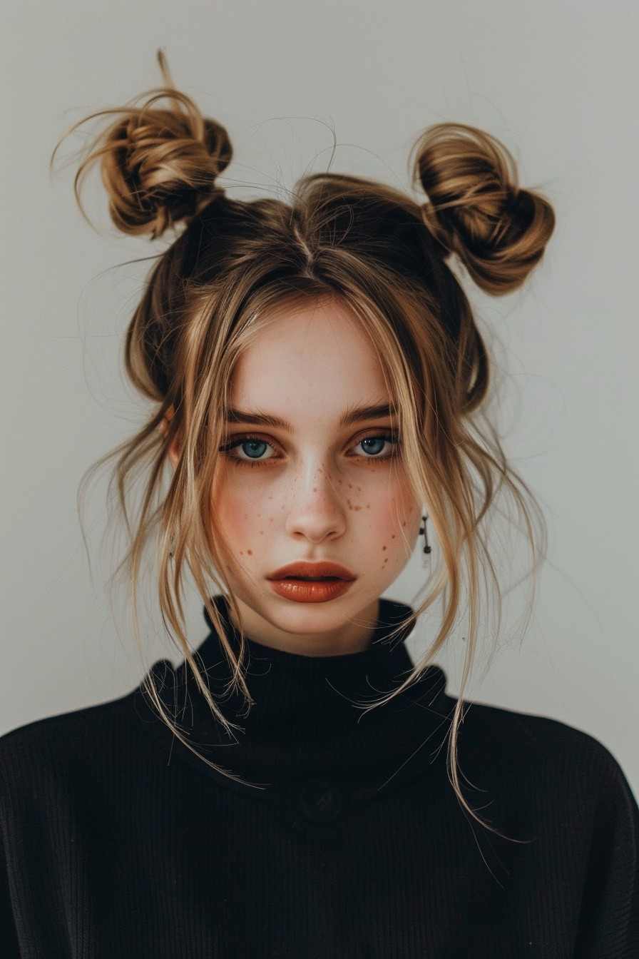 Space Buns with Loose Strands