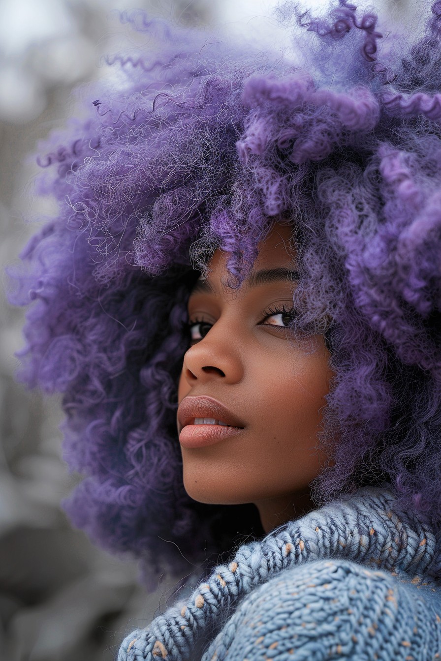 Vibrant Tightly Curled Lavender Afro