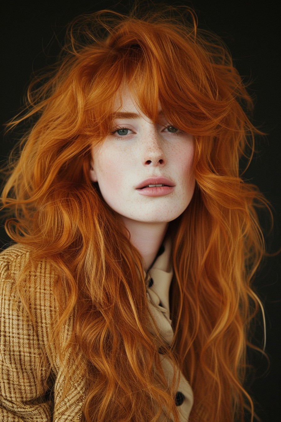 Shaggy Mullet Long and Tousled in Warm Ginger Hue